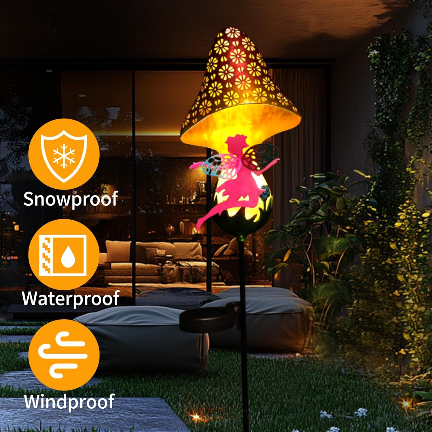 (Fairy) Solar Lights Garden Decorations,Moon Fairy Light Solar Crackle Glass Globe Warm LED Light for Pathway Lawn Patio Courtyard Gifts for Mom Grandma Women