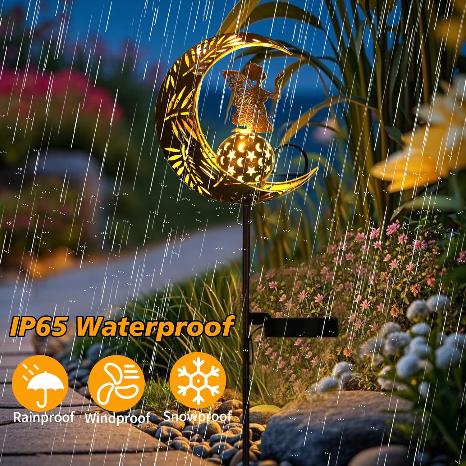 (Fairy) Solar Lights Garden Decorations,Moon Fairy Light Solar Crackle Glass Globe Warm LED Light for Pathway Lawn Patio Courtyard Gifts for Mom Grandma Women