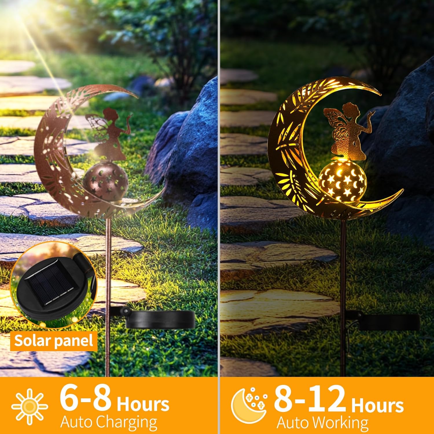 (Fairy) Solar Lights Garden Decorations,Moon Fairy Light Solar Crackle Glass Globe Warm LED Light for Pathway Lawn Patio Courtyard Gifts for Mom Grandma Women