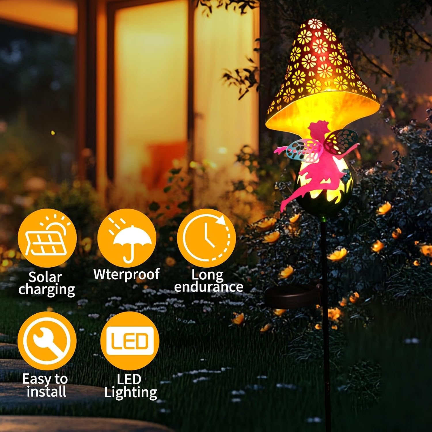 (Fairy) Solar Lights Garden Decorations,Moon Fairy Light Solar Crackle Glass Globe Warm LED Light for Pathway Lawn Patio Courtyard Gifts for Mom Grandma Women