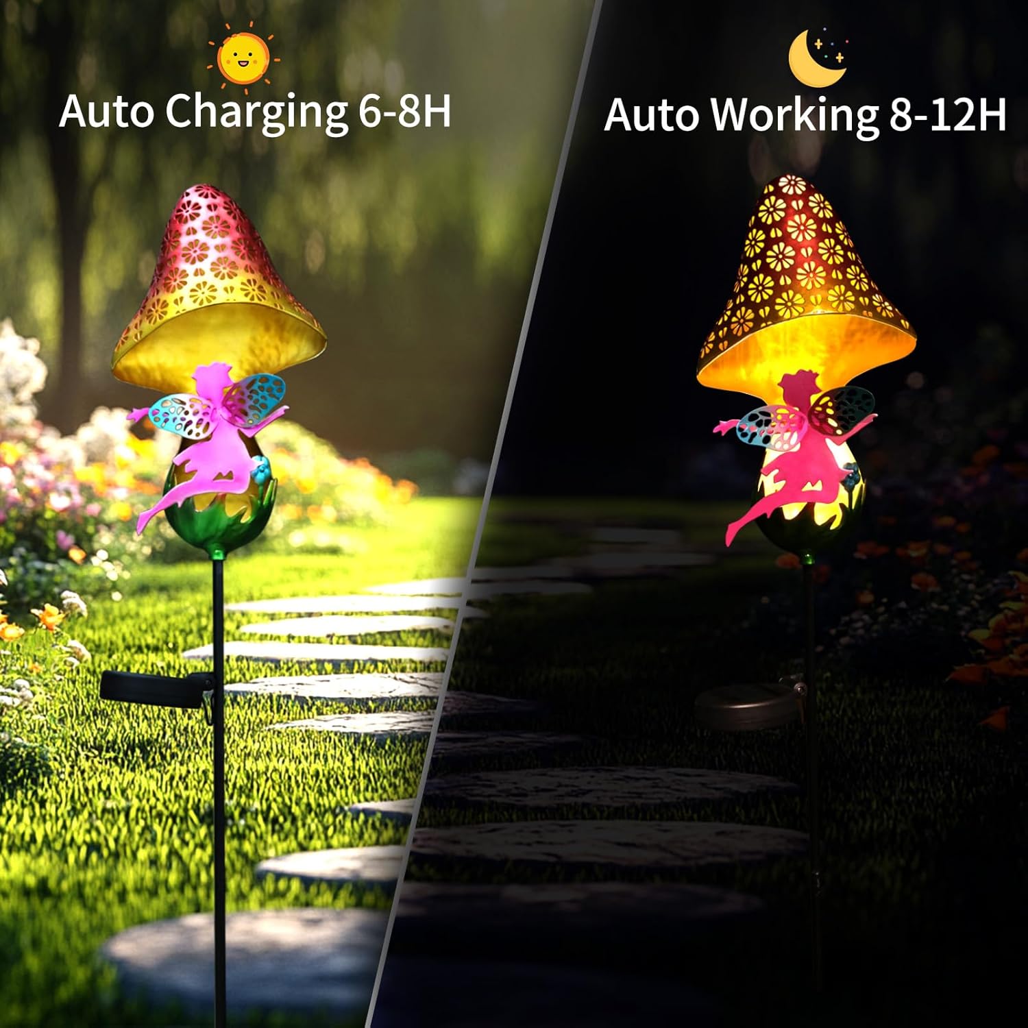 (Fairy) Solar Lights Garden Decorations,Moon Fairy Light Solar Crackle Glass Globe Warm LED Light for Pathway Lawn Patio Courtyard Gifts for Mom Grandma Women