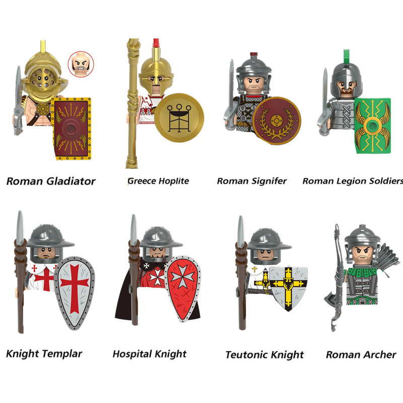 (8 PCS E) Military Building Blocks Solider Figures Movie Science Fiction Series Weapons Shield Knight Toys Gifts Medieval Mini Bricks
