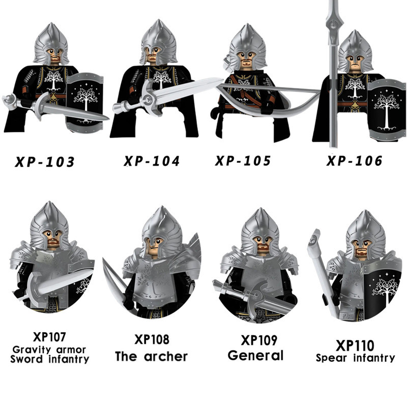 (8 PCS E) Military Building Blocks Solider Figures Movie Science Fiction Series Weapons Shield Knight Toys Gifts Medieval Mini Bricks