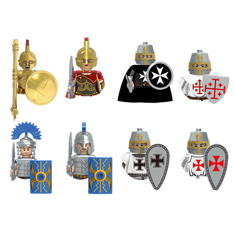 (8 PCS E) Military Building Blocks Solider Figures Movie Science Fiction Series Weapons Shield Knight Toys Gifts Medieval Mini Bricks