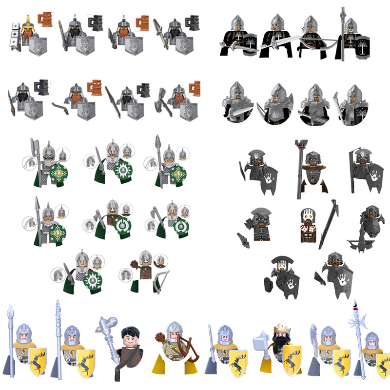 (8 PCS E) Military Building Blocks Solider Figures Movie Science Fiction Series Weapons Shield Knight Toys Gifts Medieval Mini Bricks
