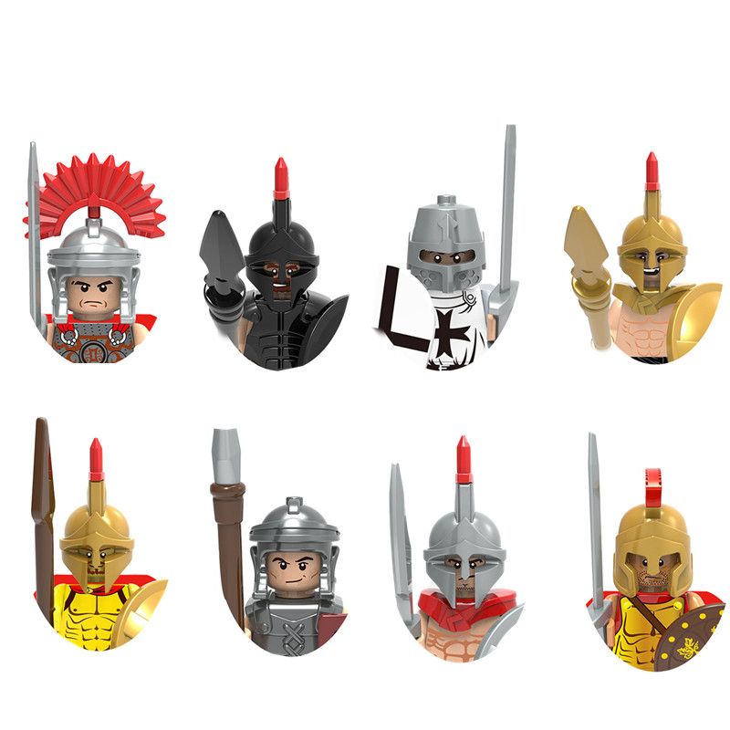 (8 PCS E) Military Building Blocks Solider Figures Movie Science Fiction Series Weapons Shield Knight Toys Gifts Medieval Mini Bricks