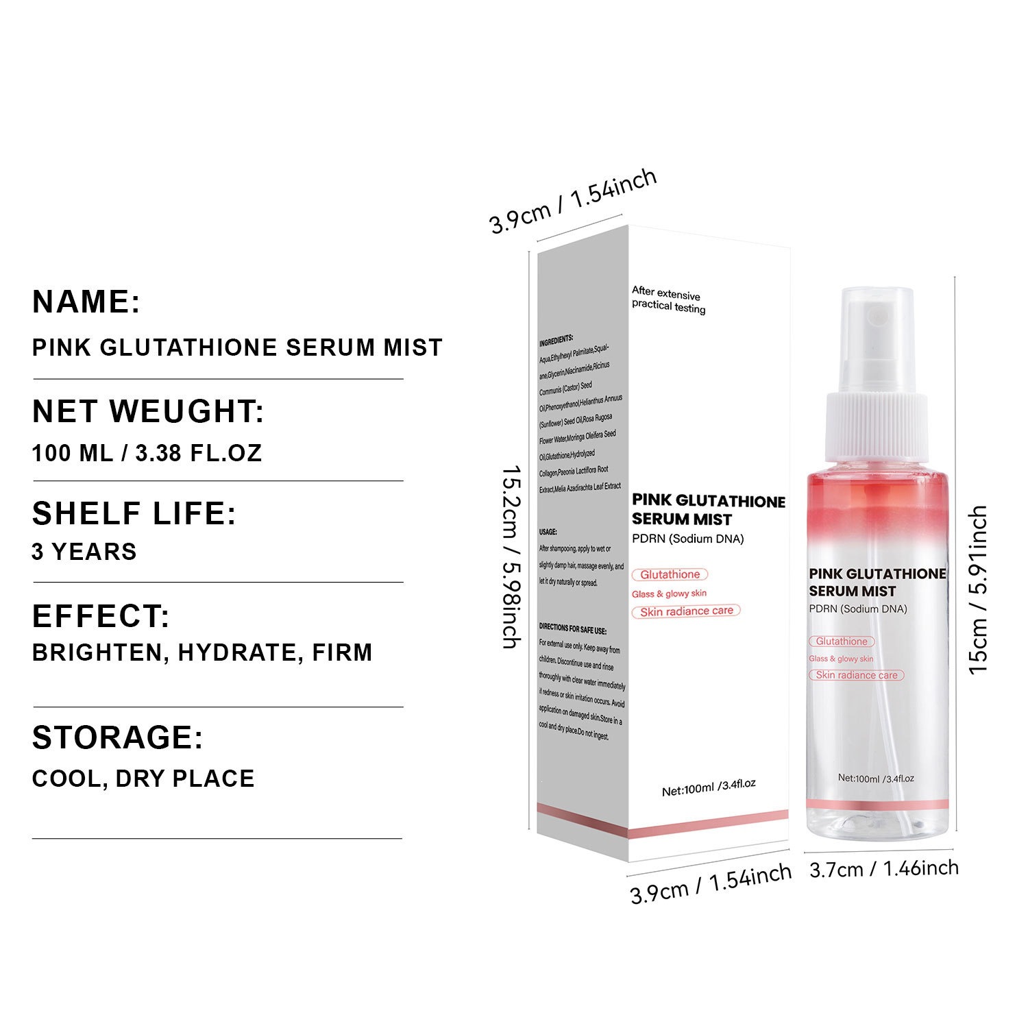 Pink Glutathione Essence Spray For Hydrating Brightening And Refreshing Facial Skin Daily Mist Toner 100ml 