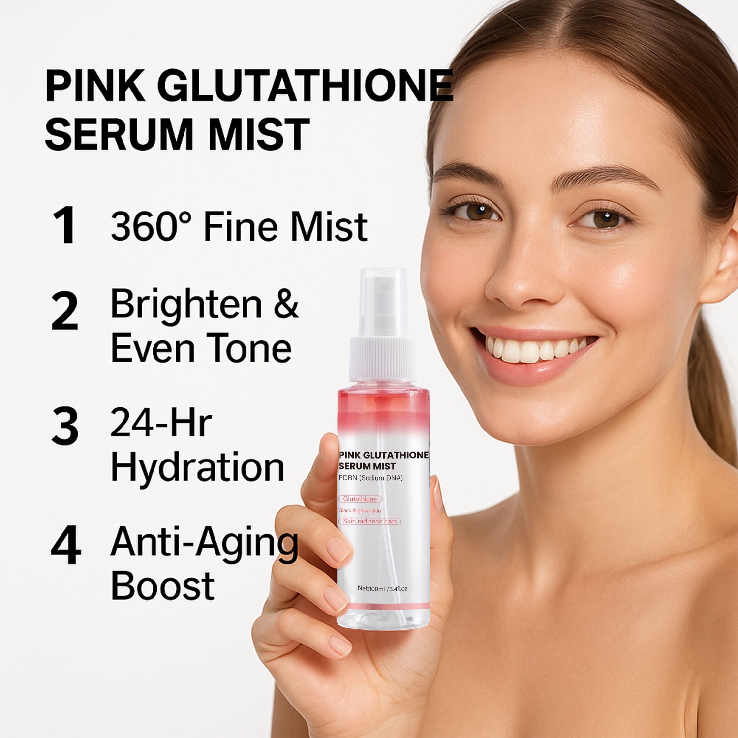 Pink Glutathione Essence Spray For Hydrating Brightening And Refreshing Facial Skin Daily Mist Toner 100ml 