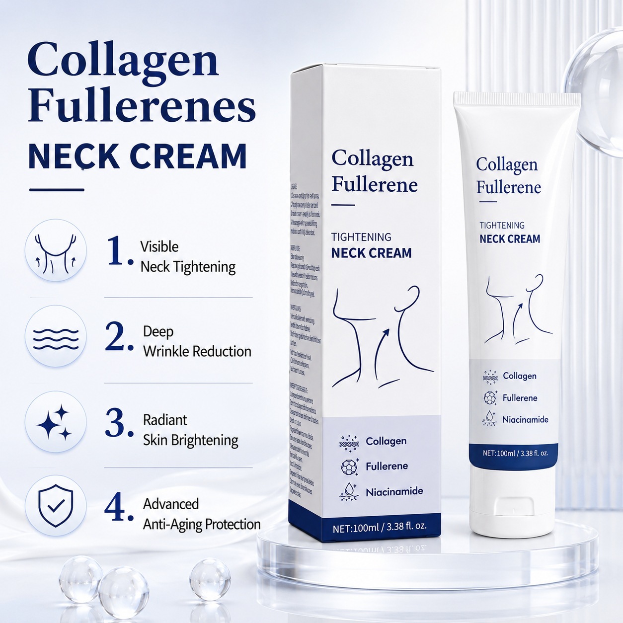 Collagen Fullerene Neck Cream For Firming Smoothing And Nourishing Neck Skin Care 100ml