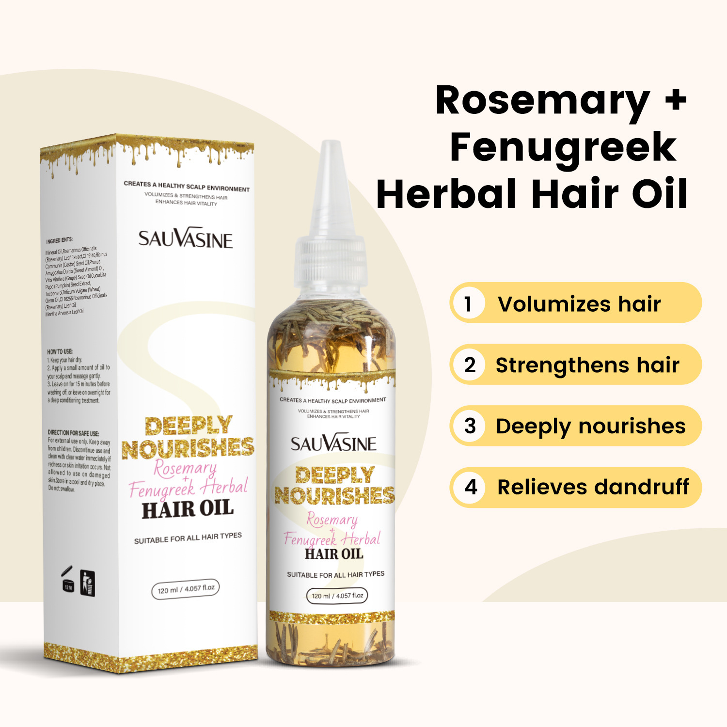 Rosemary Fenugreek Herbal Hair Oil Nourishing Scalp Strengthening Roots For Hair Growth And Thickening Daily Scalp Strand Treatment 120ml