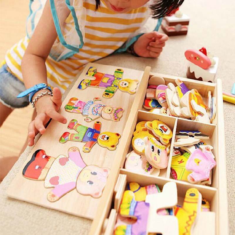 (076) Little Bear Change Clothes Children's Early Education Wooden Jigsaw Puzzle Dressing Game Baby Puzzle Toys For Children Gift