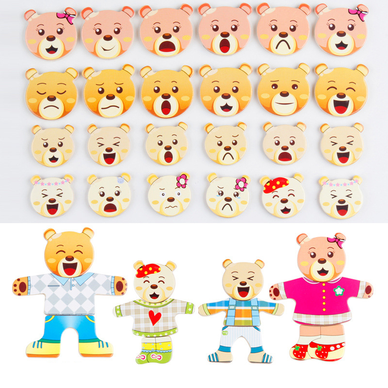 (076) Little Bear Change Clothes Children's Early Education Wooden Jigsaw Puzzle Dressing Game Baby Puzzle Toys For Children Gift