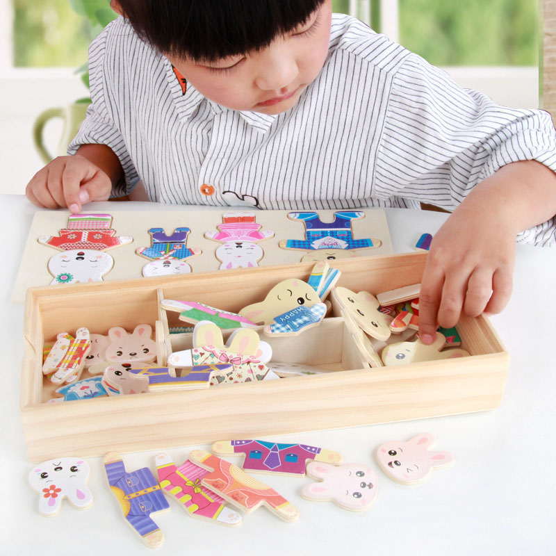 (076) Little Bear Change Clothes Children's Early Education Wooden Jigsaw Puzzle Dressing Game Baby Puzzle Toys For Children Gift