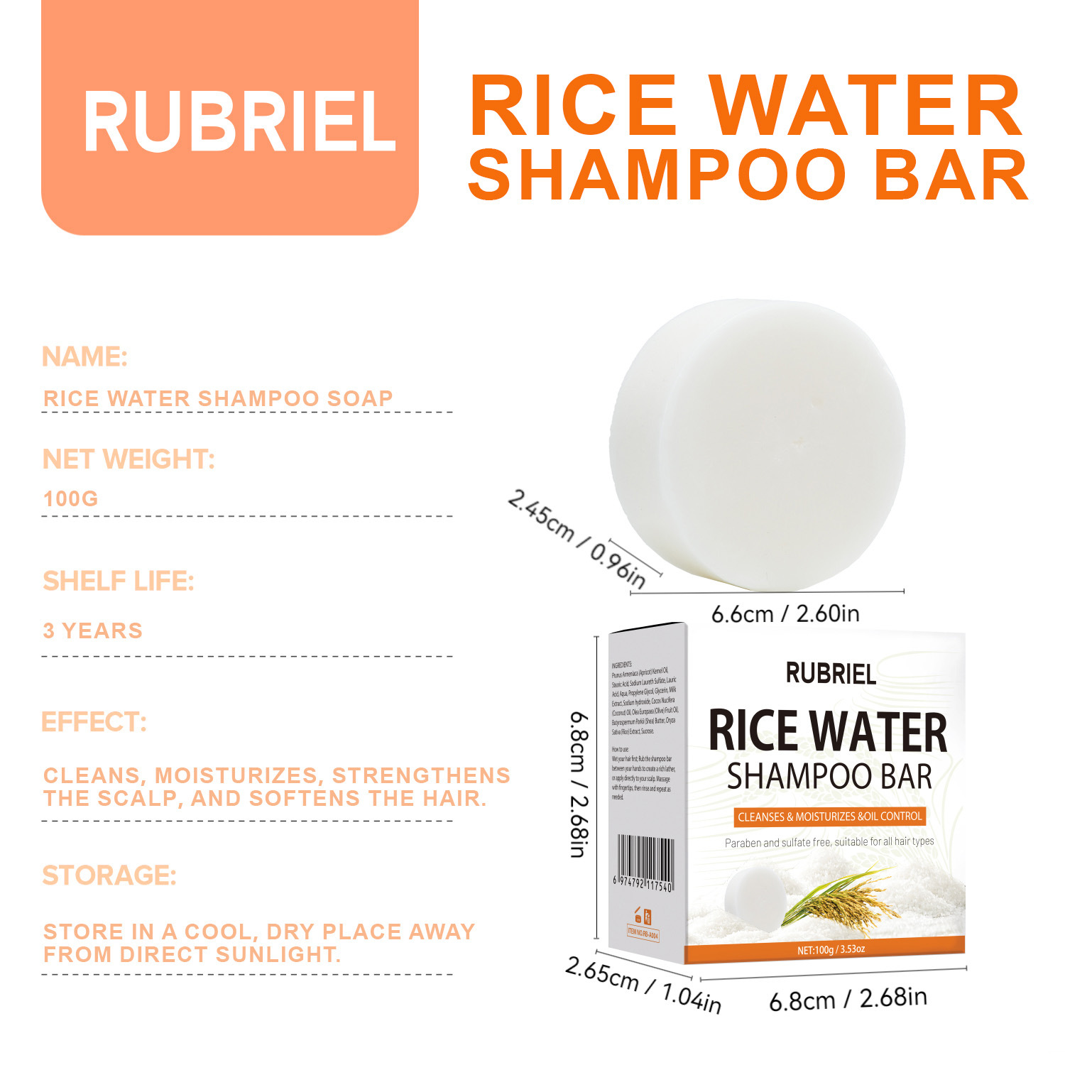 Rice Water Conditioner Bar Nourishing Smoothing For Dry Damaged Hair Daily Scalp And Strand Care 100g