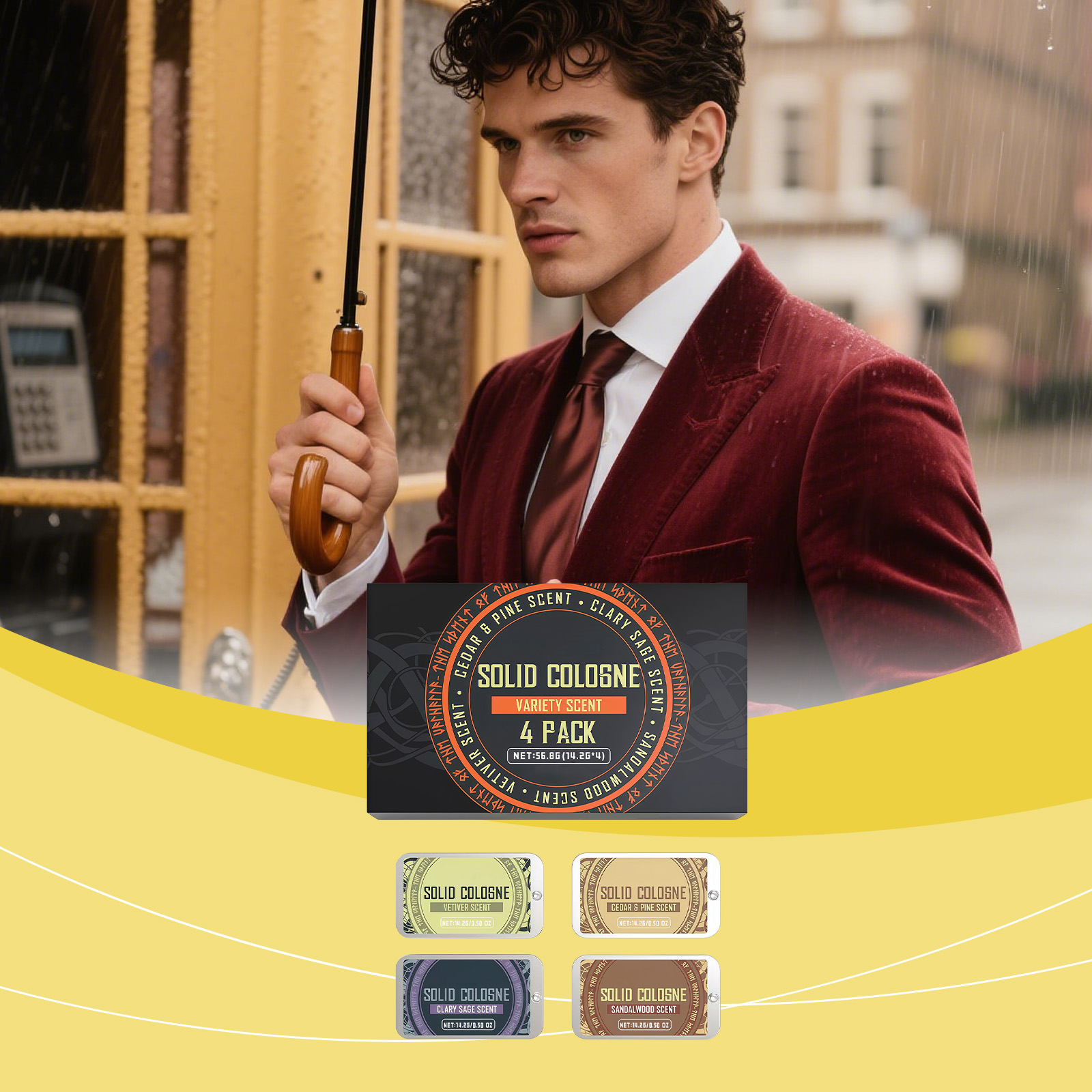 Men Solid Perfume Balm Set Fresh Mild Scent Natural Long Lasting Daily Portable Male Fragrance