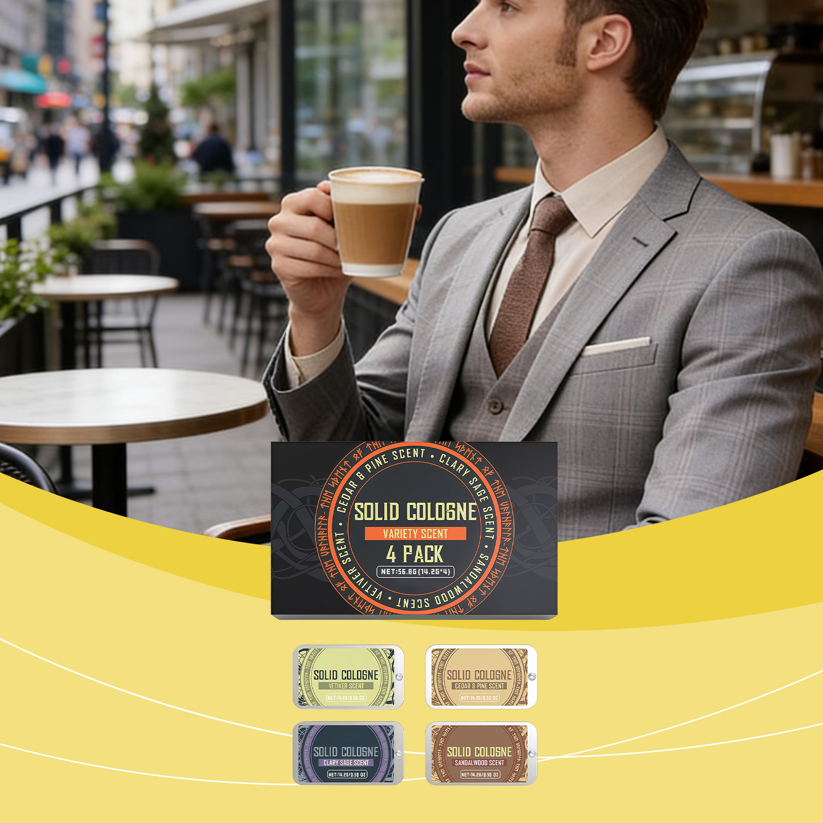 Men Solid Perfume Balm Set Fresh Mild Scent Natural Long Lasting Daily Portable Male Fragrance