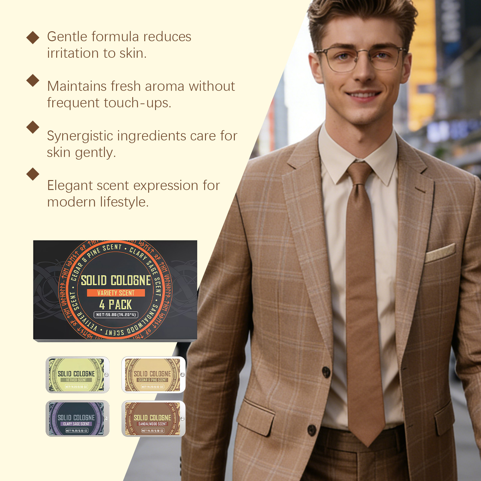 Men Solid Perfume Balm Set Fresh Mild Scent Natural Long Lasting Daily Portable Male Fragrance