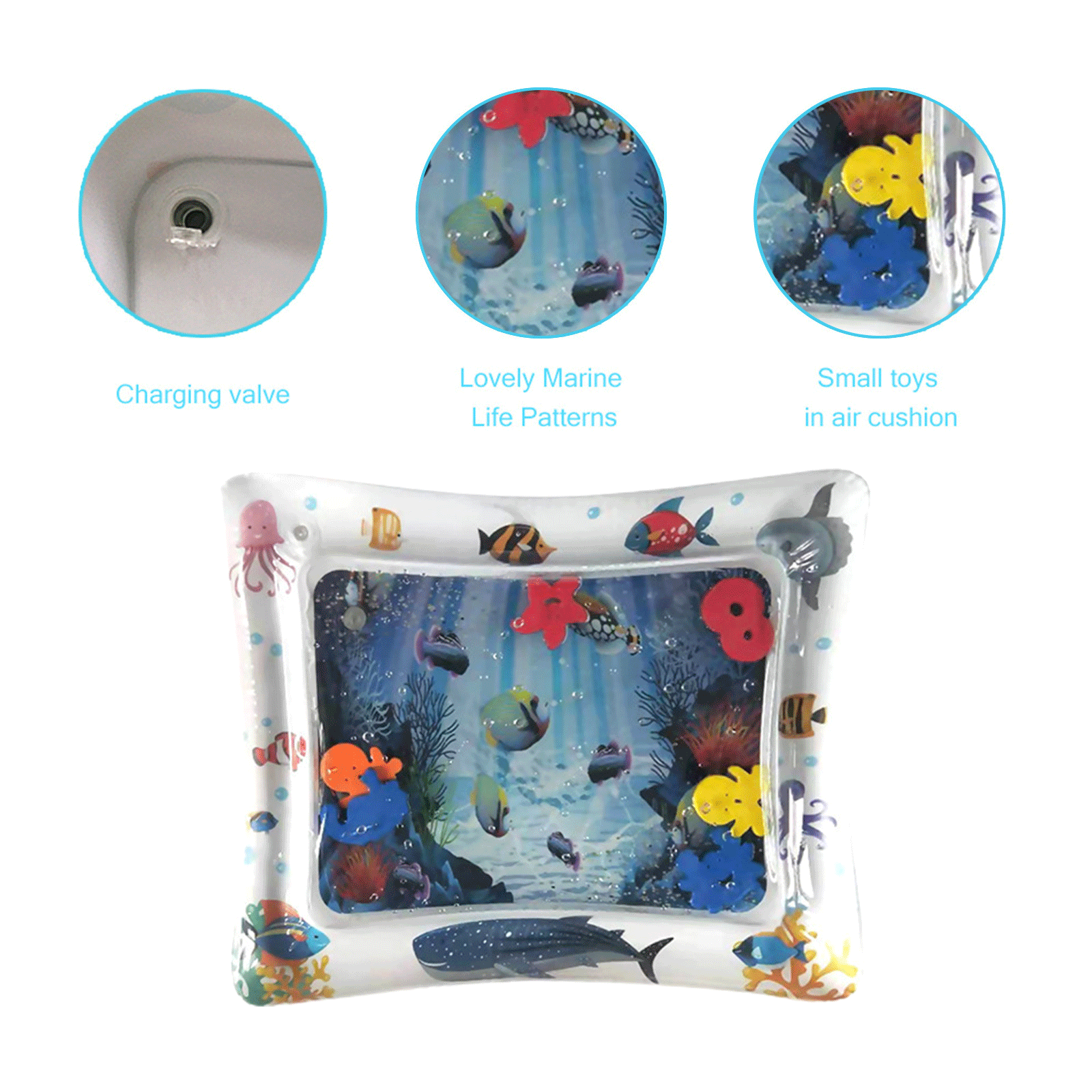 Kids Inflatable Pat Water Mat Pvc Sea Creature Printed Cool Pad For Baby Indoor Play Use