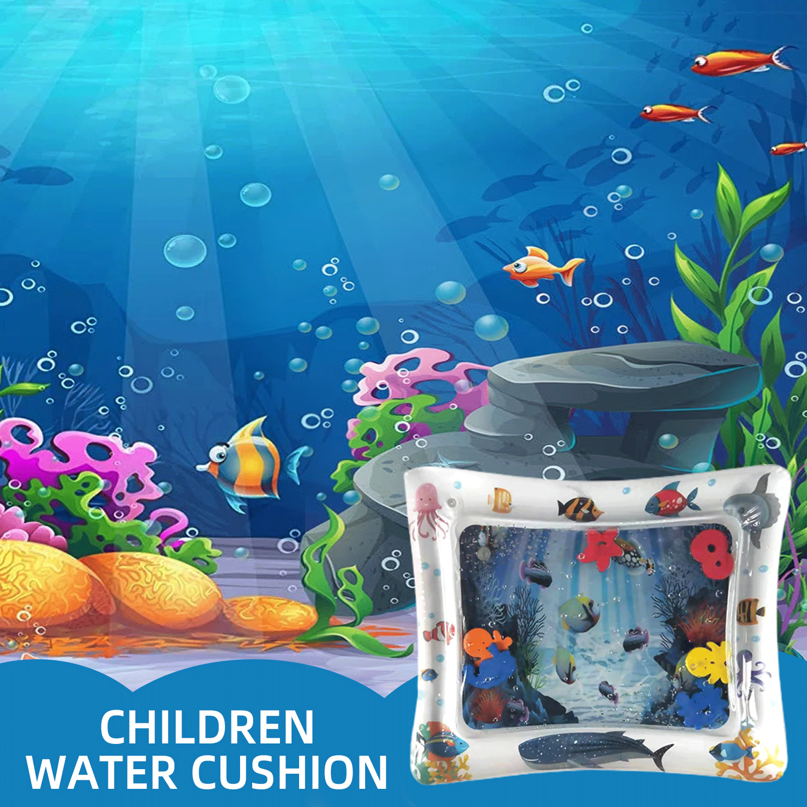Kids Inflatable Pat Water Mat Pvc Sea Creature Printed Cool Pad For Baby Indoor Play Use