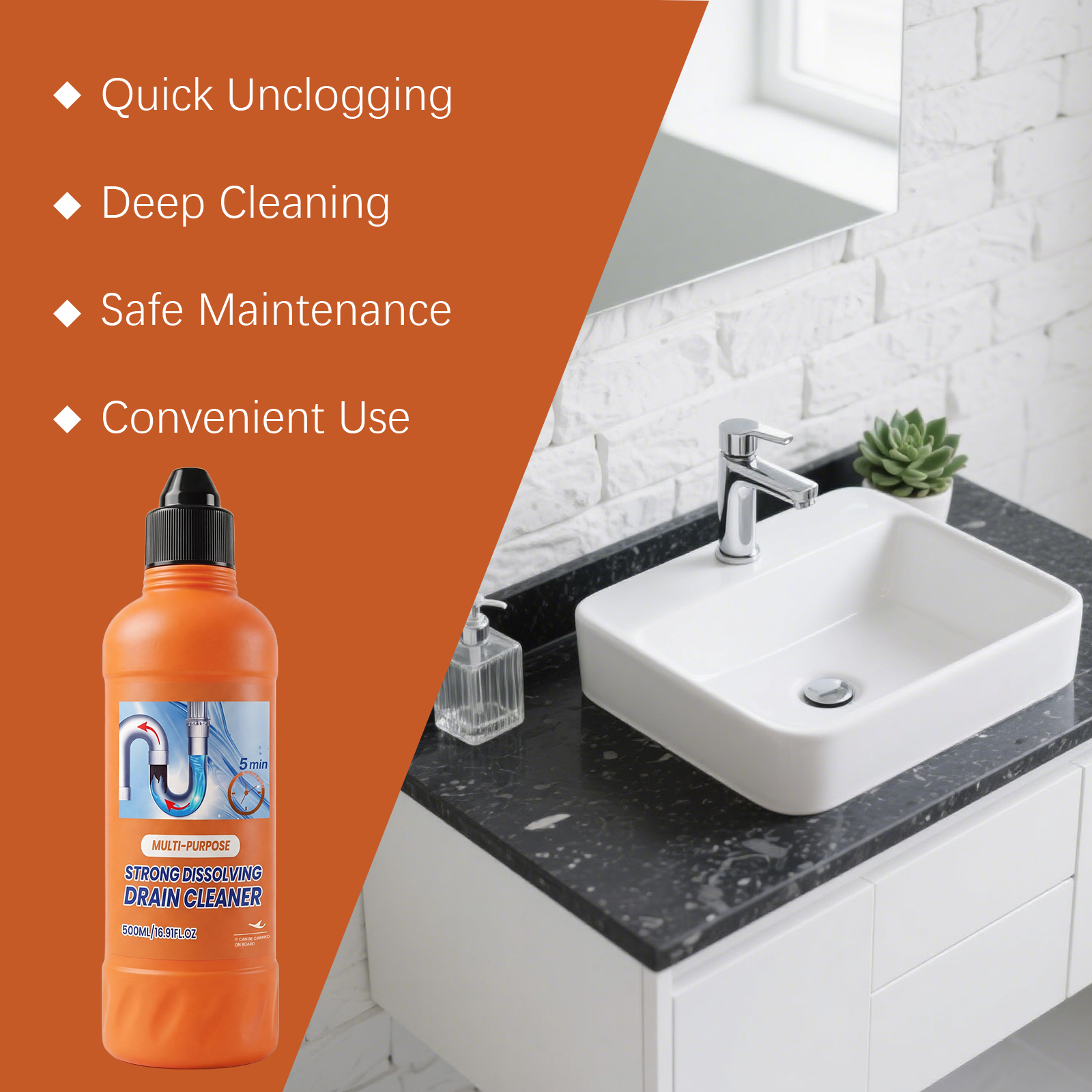 Drain Cleaner Convenient Clean Dissolve Grease Remove Odor Kitchen Sewer Pipe