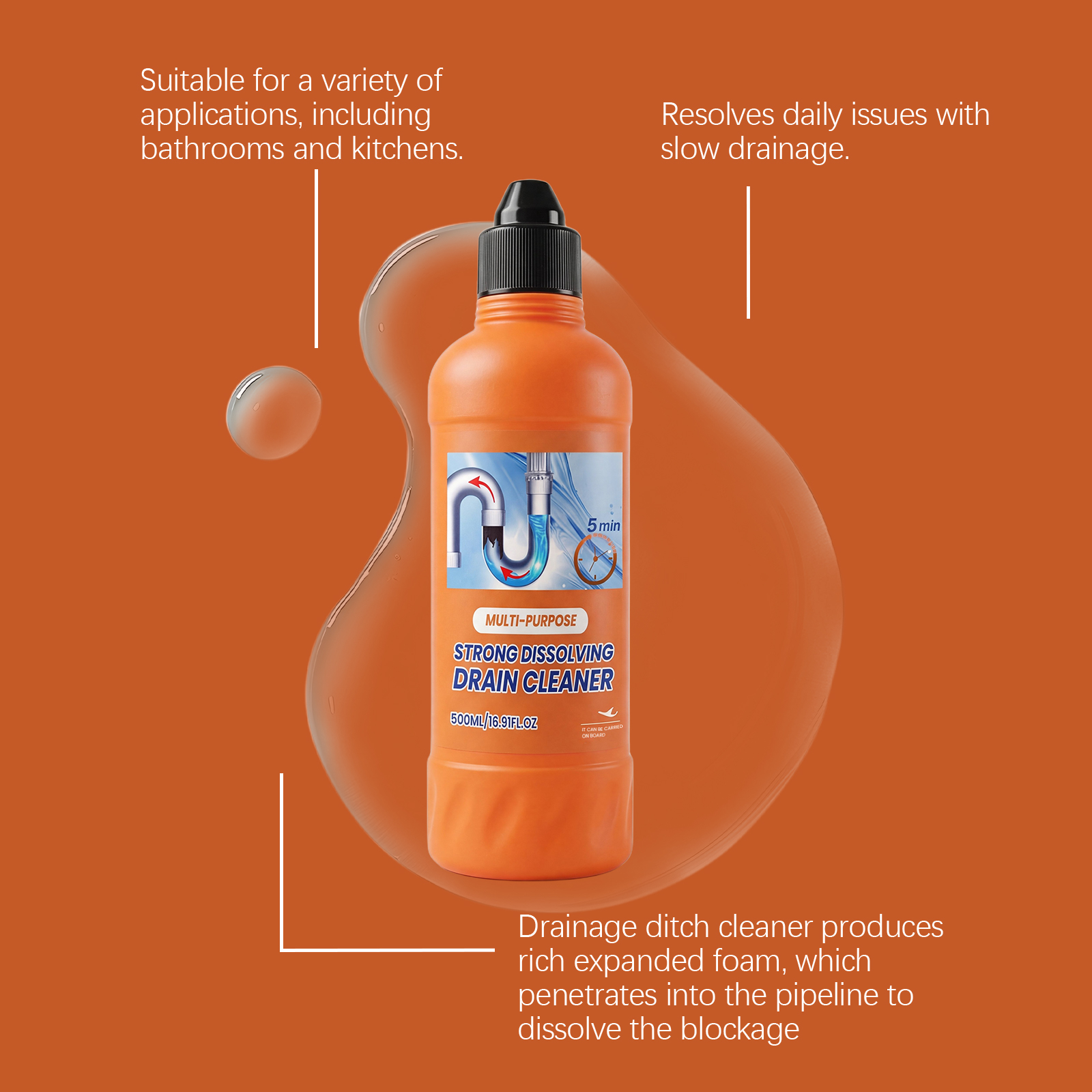 Drain Cleaner Convenient Clean Dissolve Grease Remove Odor Kitchen Sewer Pipe