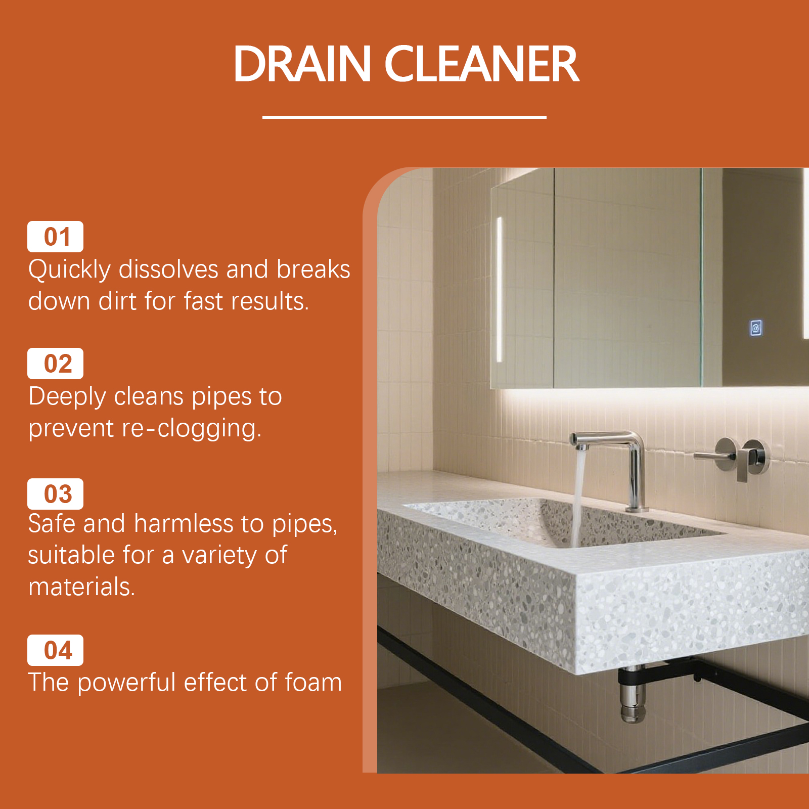 Drain Cleaner Convenient Clean Dissolve Grease Remove Odor Kitchen Sewer Pipe