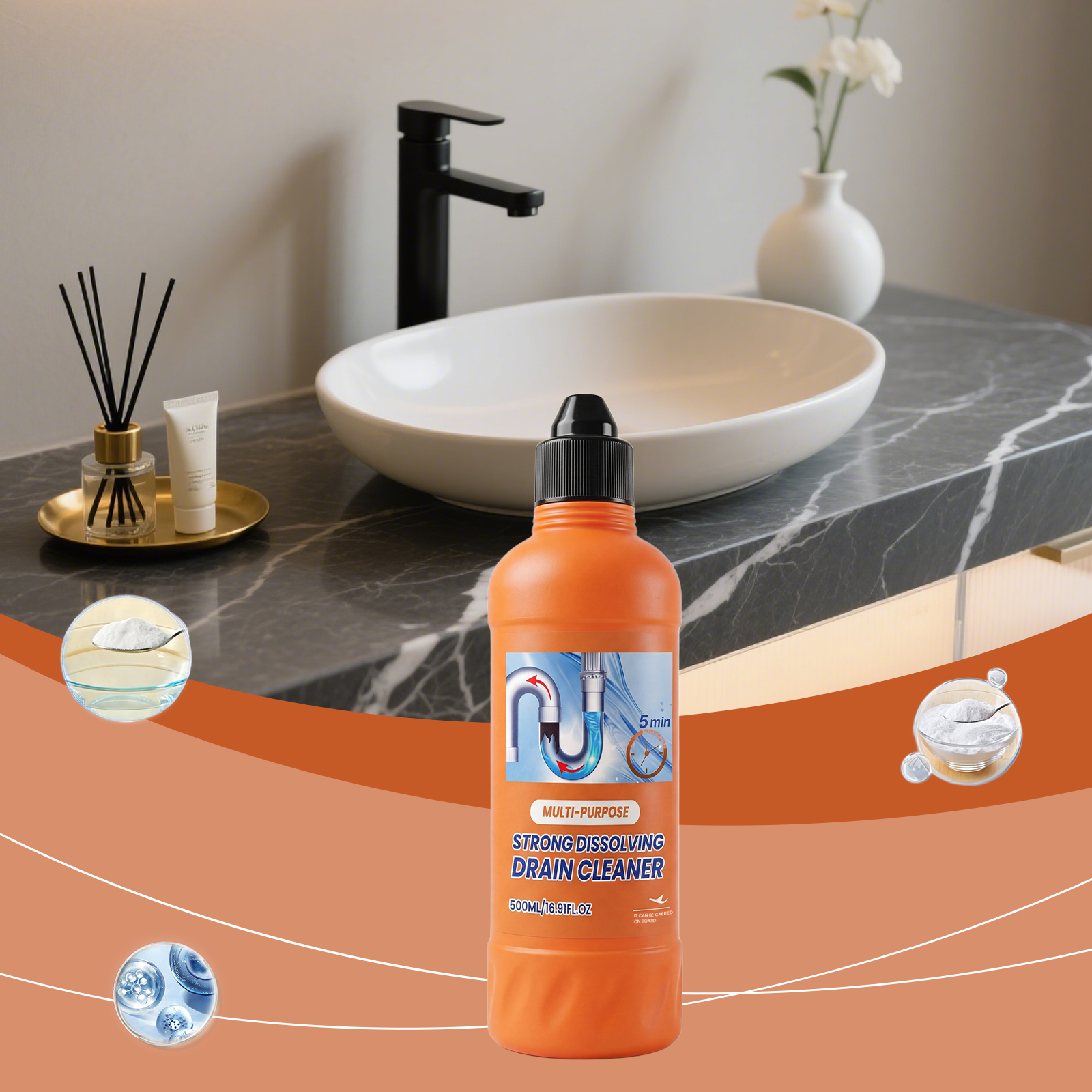 Drain Cleaner Convenient Clean Dissolve Grease Remove Odor Kitchen Sewer Pipe
