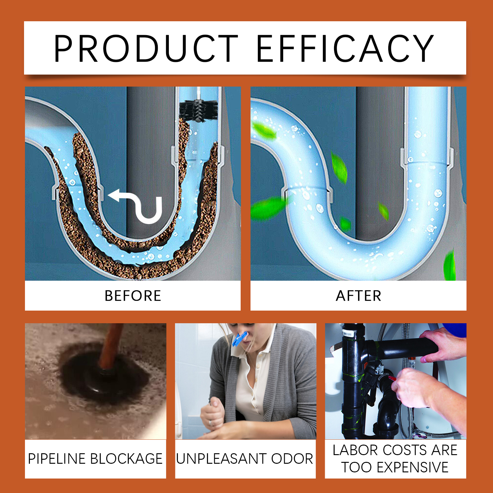 Drain Cleaner Convenient Clean Dissolve Grease Remove Odor Kitchen Sewer Pipe