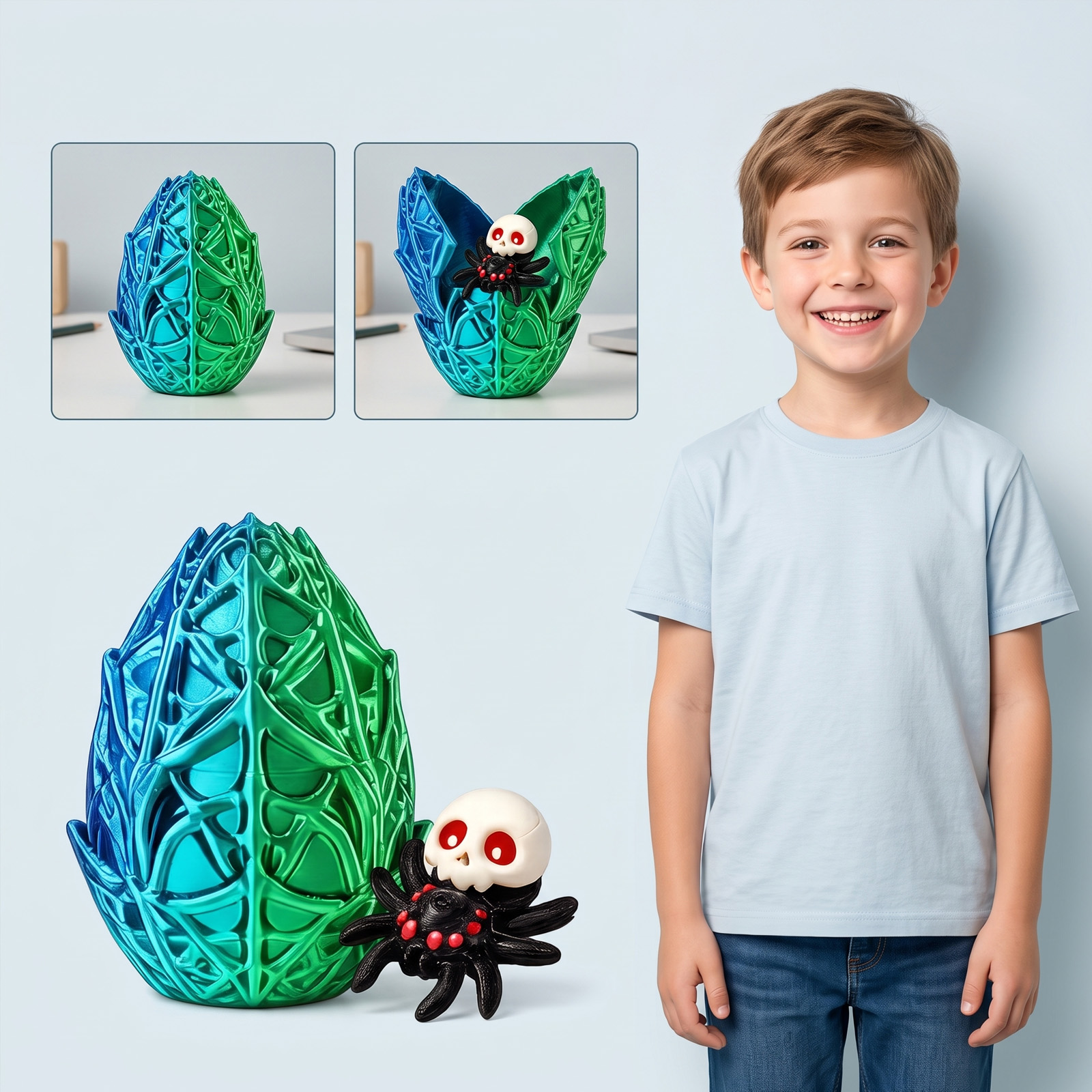 (Cyan) Halloween Spider Egg Toy Multiple Optional Colors Interesting Realistic Decorative Ornament For Scene