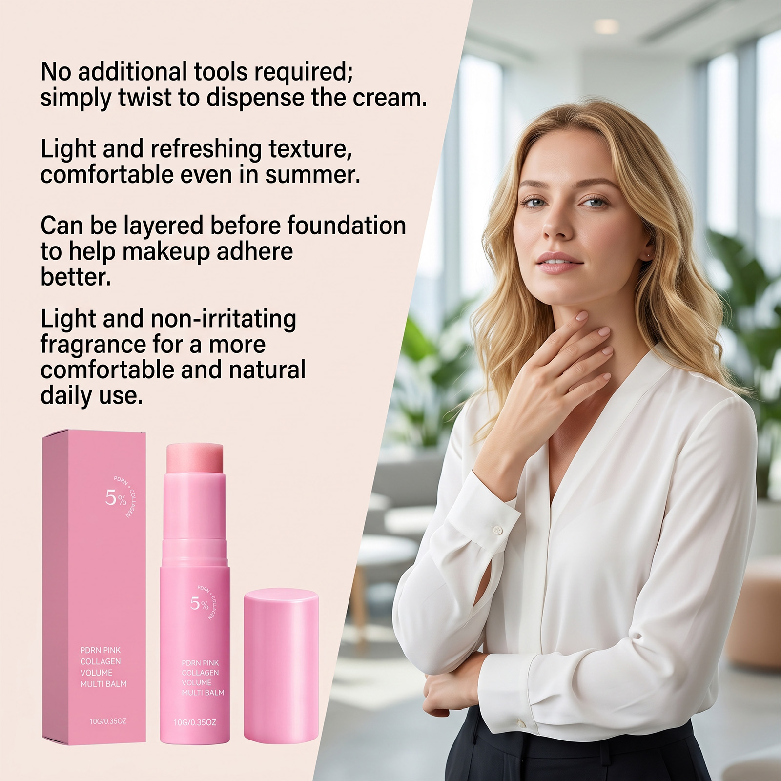 Collagen Stick Pink For Soft Skin Delicate Tender Daily Hydrating Moisturizing Refreshing Easily Absorbed Lotion Stick