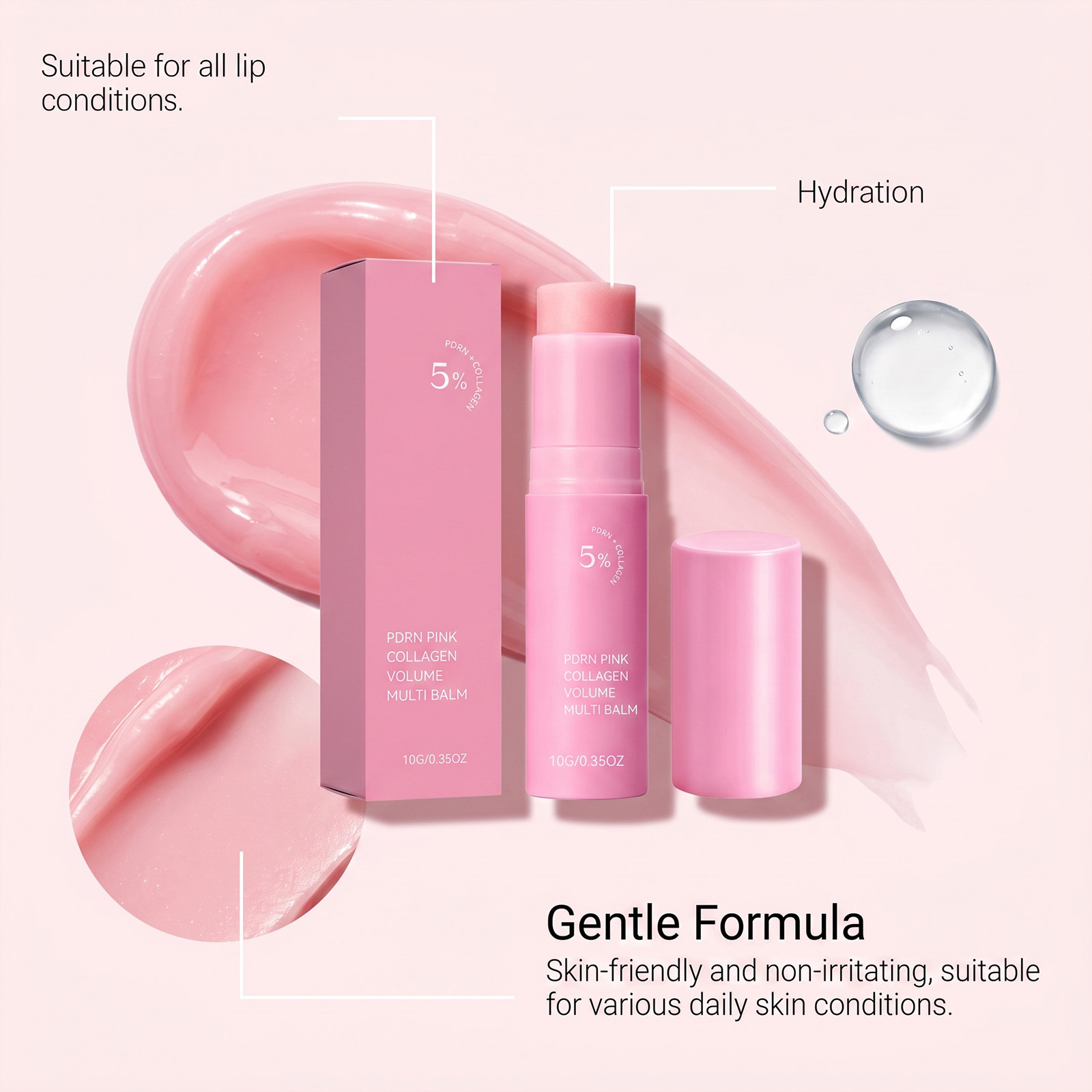 Collagen Stick Pink For Soft Skin Delicate Tender Daily Hydrating Moisturizing Refreshing Easily Absorbed Lotion Stick