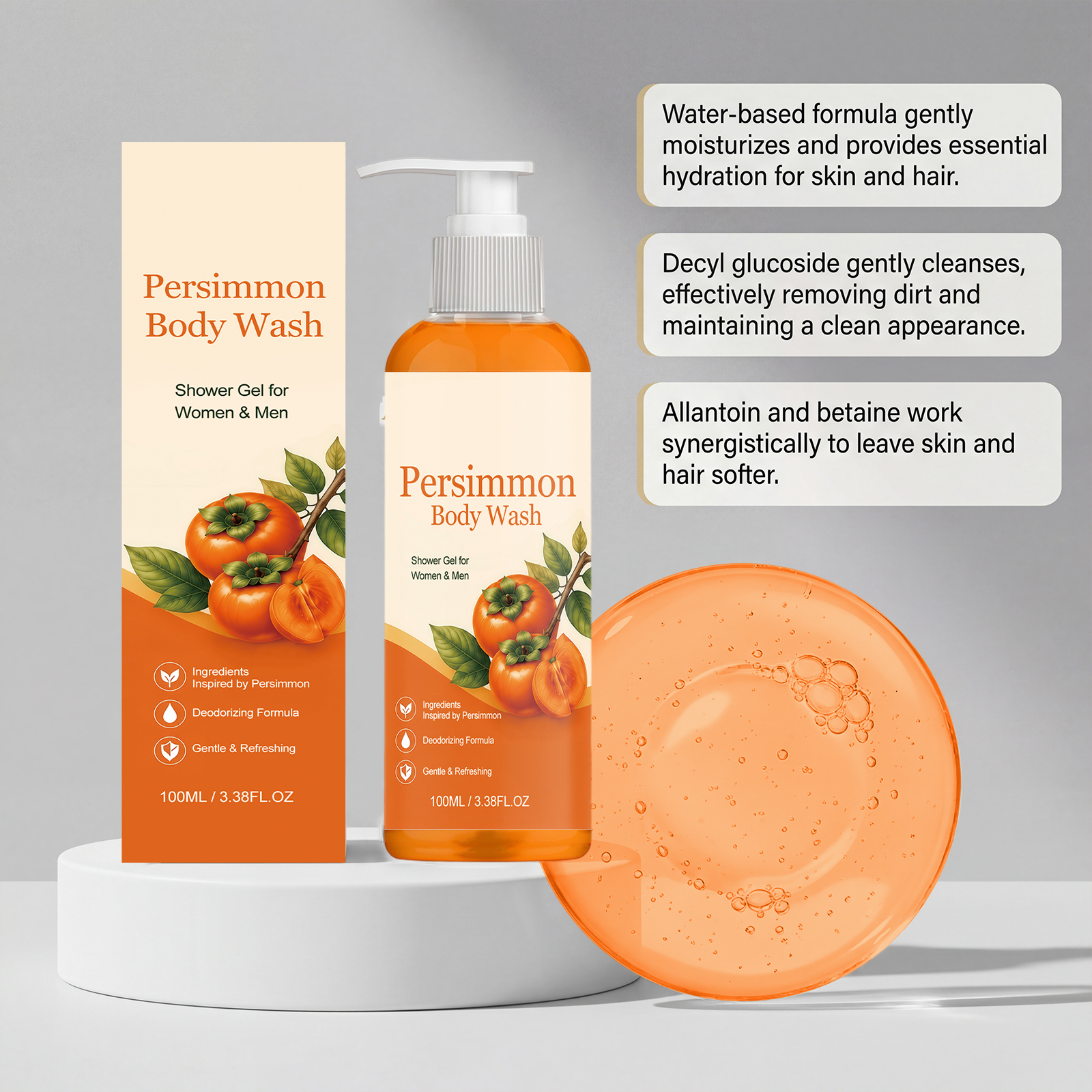Persimmon Refreshing Body Wash Clean Moist Hydrated Dense Foam Easy Rinse Gentle Skin Care