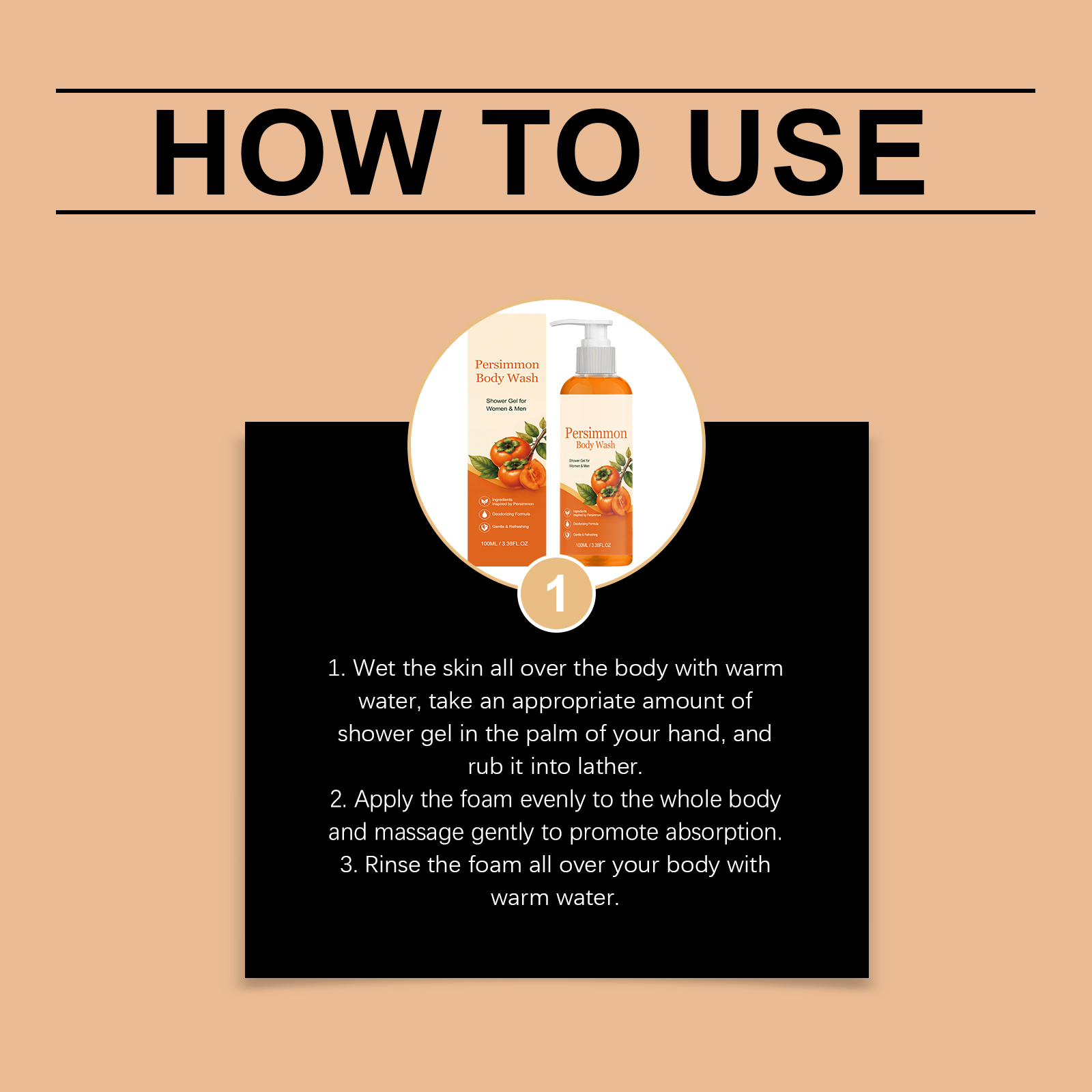 Persimmon Refreshing Body Wash Clean Moist Hydrated Dense Foam Easy Rinse Gentle Skin Care