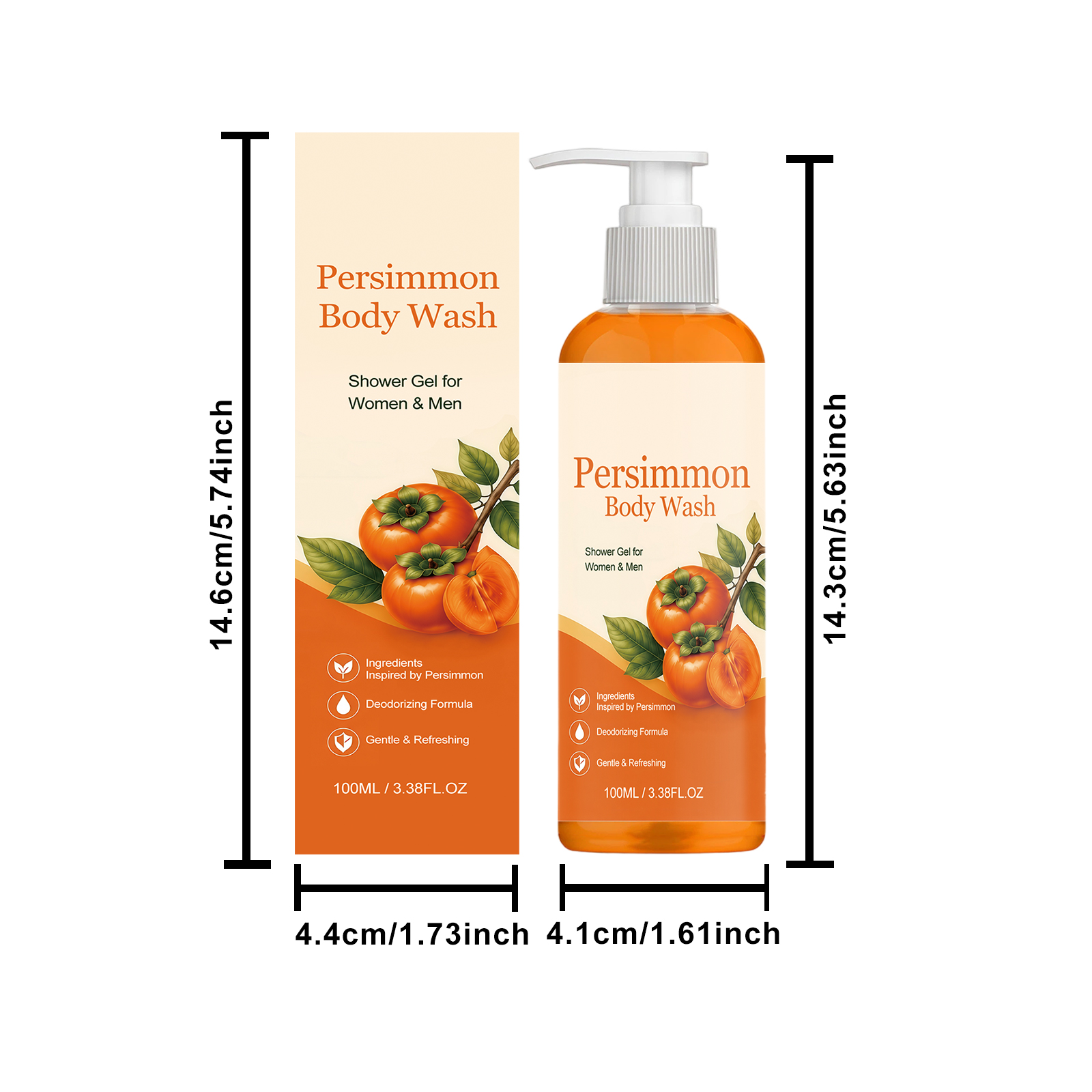 Persimmon Refreshing Body Wash Clean Moist Hydrated Dense Foam Easy Rinse Gentle Skin Care