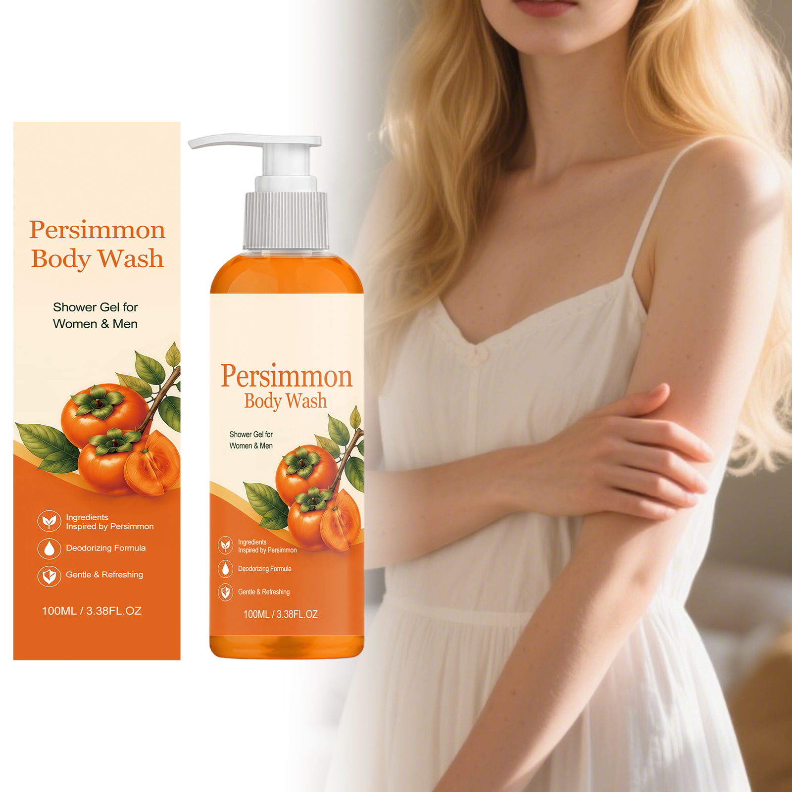 Persimmon Refreshing Body Wash Clean Moist Hydrated Dense Foam Easy Rinse Gentle Skin Care