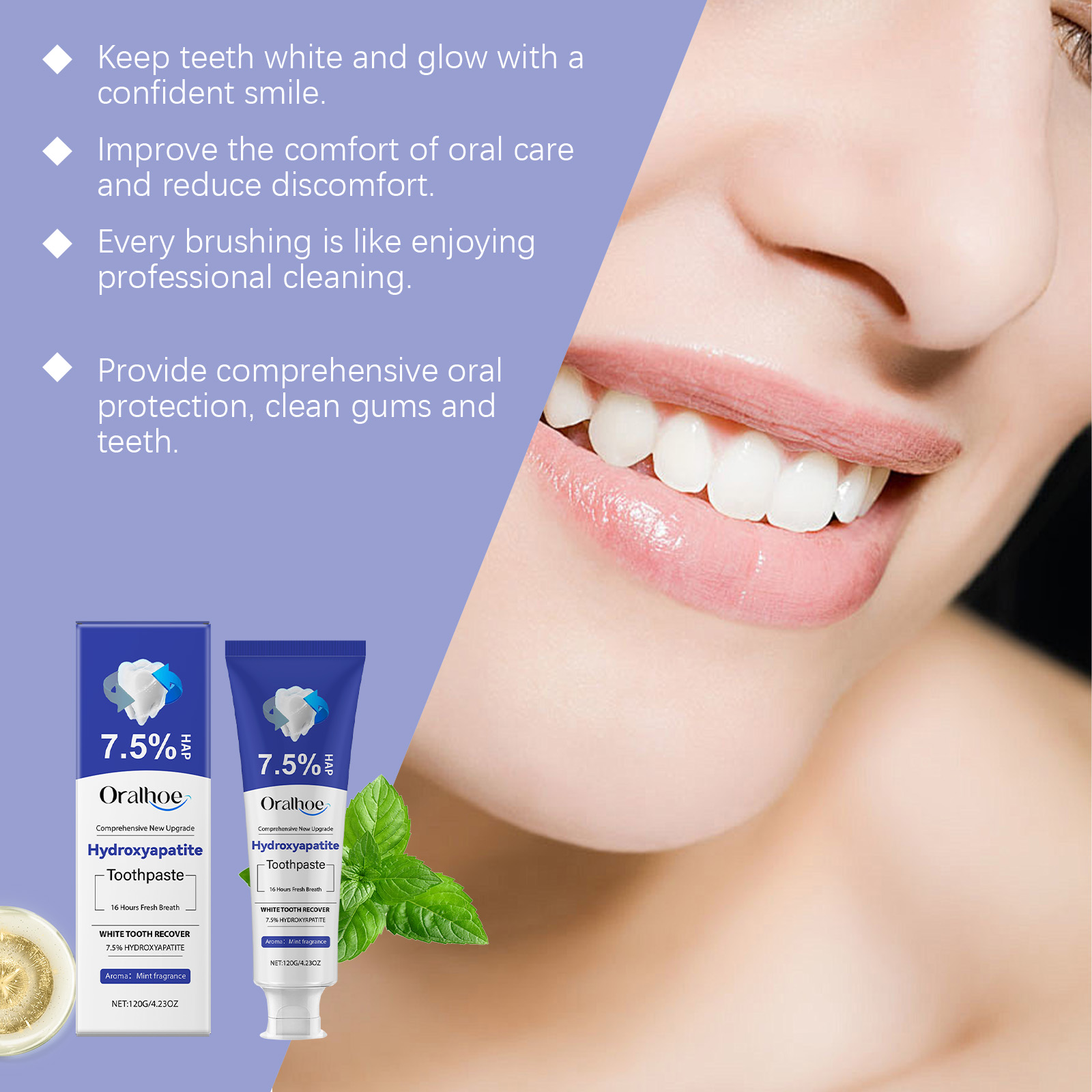 Tooth Brightening Care Toothpaste Gentle Gum Protection Removes Stains Plaque Freshens Breath Teeth