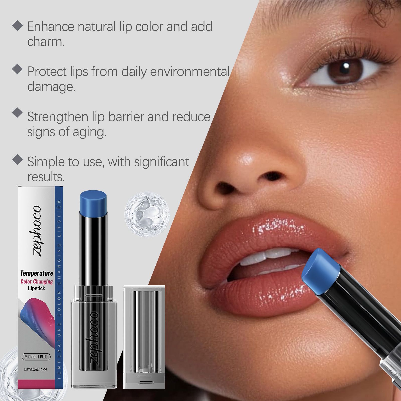 Midnight Blue Color Changing Lip Balm Moisturizing Nourishing Hydrating For Dry Lips Daily Care
