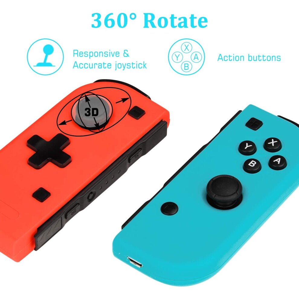 TechKen Switch Joycon Controller for Nintendo Switch Console, Wireless L/R Remote Gamepa