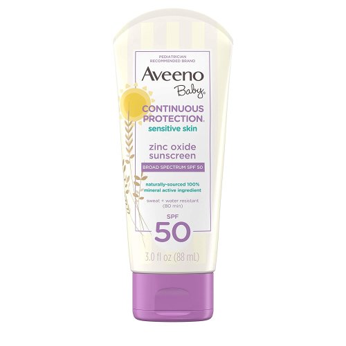 Aveeno Baby Continuous Protection Skin Lotion Zinc Oxide Sunscreen Mineral Sunscreen SPF 50 Sunscreen 88 ml