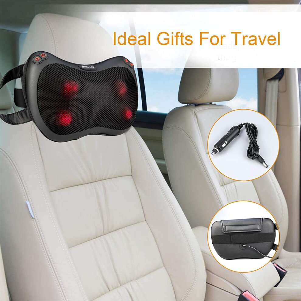 Electric Back and Neck Massager with Heat 4 Speed Modes Deep Shiatsu Massage Pillow for Muscle Pain Relief Tissue Kneading Massager Relaxation Gifts for Women Men Mom Dad Use at Home Office and Car