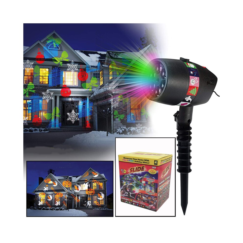Christmas Projector Lights LED Projection Lamp with 12 HD Slides Patterns IP65 Waterproof Remote Control New Year Gift Easter Birthday Xmas Party Home Indoor Decorations
