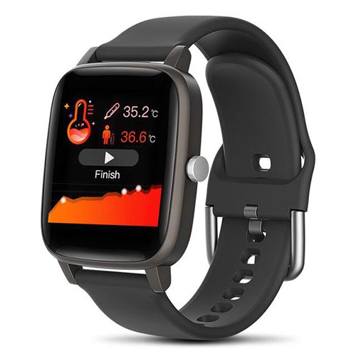 (Black) Body Temperature Monitor Smart Watch Urban Fashion Full Touch Screen Watch