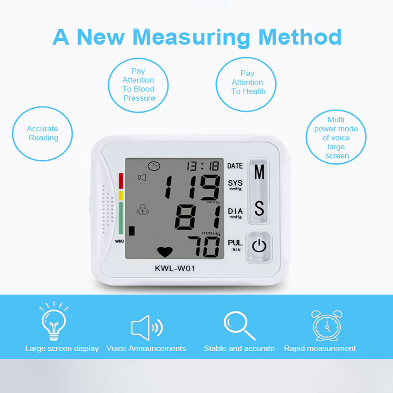 Automatic Digital LCD Wrist Blood Pressure Monitor BP Machine Sphygmomanometer Heart Rate Detection Backlit Screen