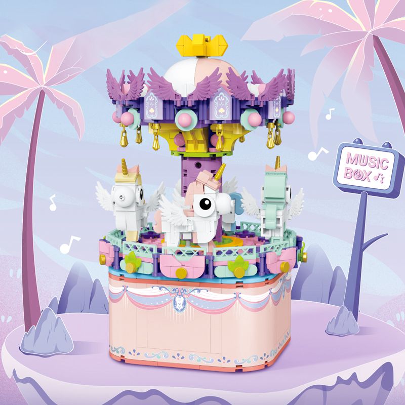 Creative Music Box Building Blocks Amusement Park DIY Carousel Music Box Bricks Toys Gifts for Girls