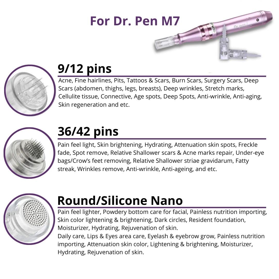 Dr. Pen Ultima M7 Electric Skincare System Dermapen Authentic Makeup Pen Multi-function Wireless Derma Beauty Pen Tool Professional Beauty Kit 12pinsх2 36pins х5 Round Nanox5 Cartridges