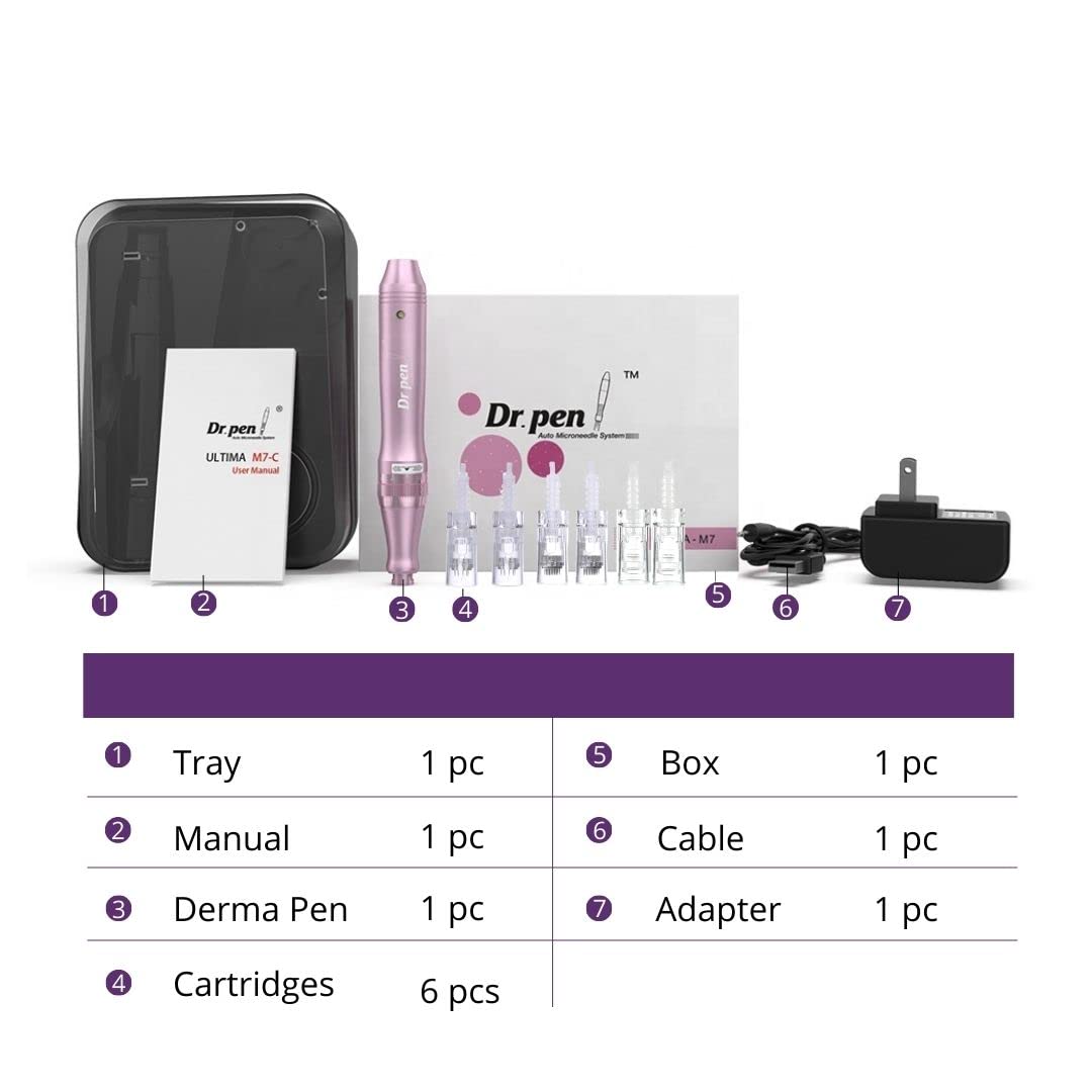 Dr. Pen Ultima M7 Electric Skincare System Dermapen Authentic Makeup Pen Multi-function Wireless Derma Beauty Pen Tool Professional Beauty Kit 12pinsх2 36pins х5 Round Nanox5 Cartridges