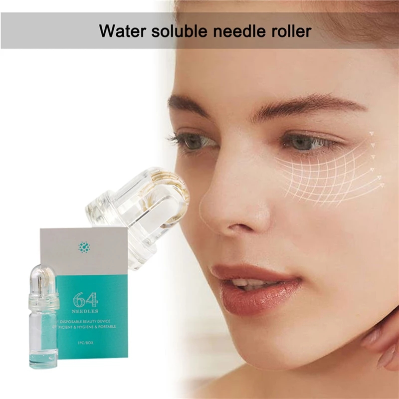 (0.25mm) Hydra Derma Roller 64 Pin Micro Titanium Microneedling Tips Derma Needles Whitening Bottle Roller Serum Injection for Skin Care Anti Aging Face Body Beard Hair Growth 10ml