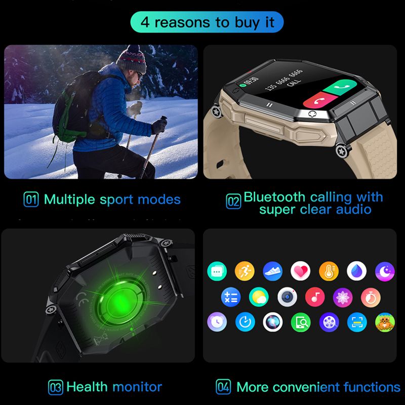 (Black) 2023 NEW Smart Watch Bluetooth Smartwatch For Men Health Monitor Waterproof Watch For Android IOS Custom Dial