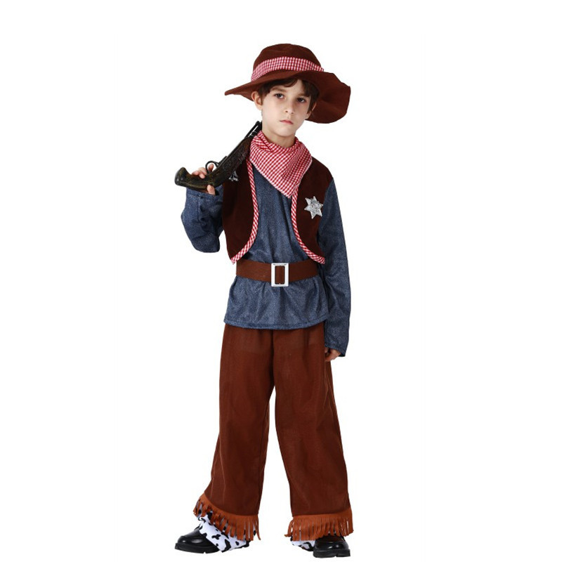 (110~120cm) Kids Boys Wild West Cowboy Fancy Dress Halloween Carnival Costume