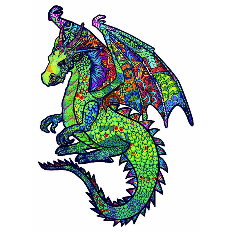 (S) Guarding Dragon Universal Colourful Fun Wooden Animal Jigsaw Gift Idea for Adults Kids